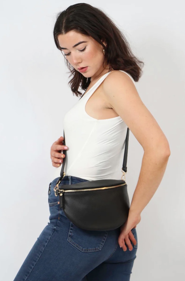 Leather Half Moon Crossbody Bag – Black – Fig Cashmere Ltd.