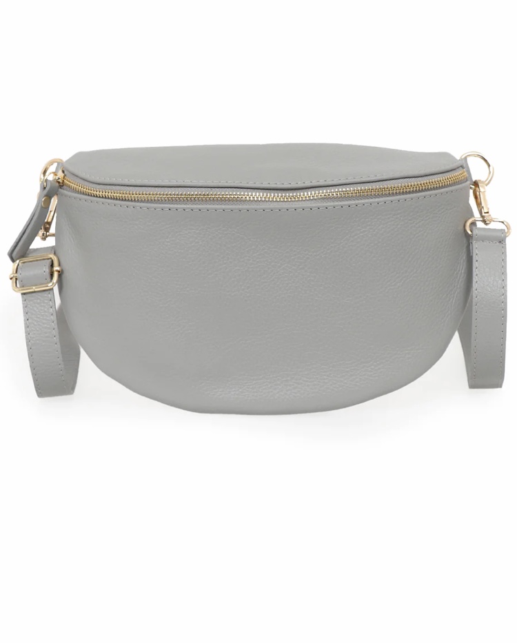Leather Half Moon Crossbody Bag – Light Grey – Fig Cashmere Ltd.