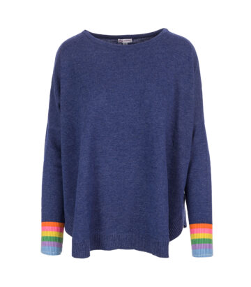 Cashmere Mix Rainbow Cuff Curved Hem Jumper – Ink Marl