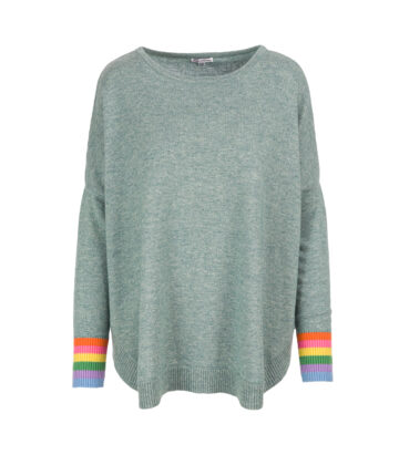 Cashmere Mix Rainbow Cuff Curved Hem Jumper – Sea Marl