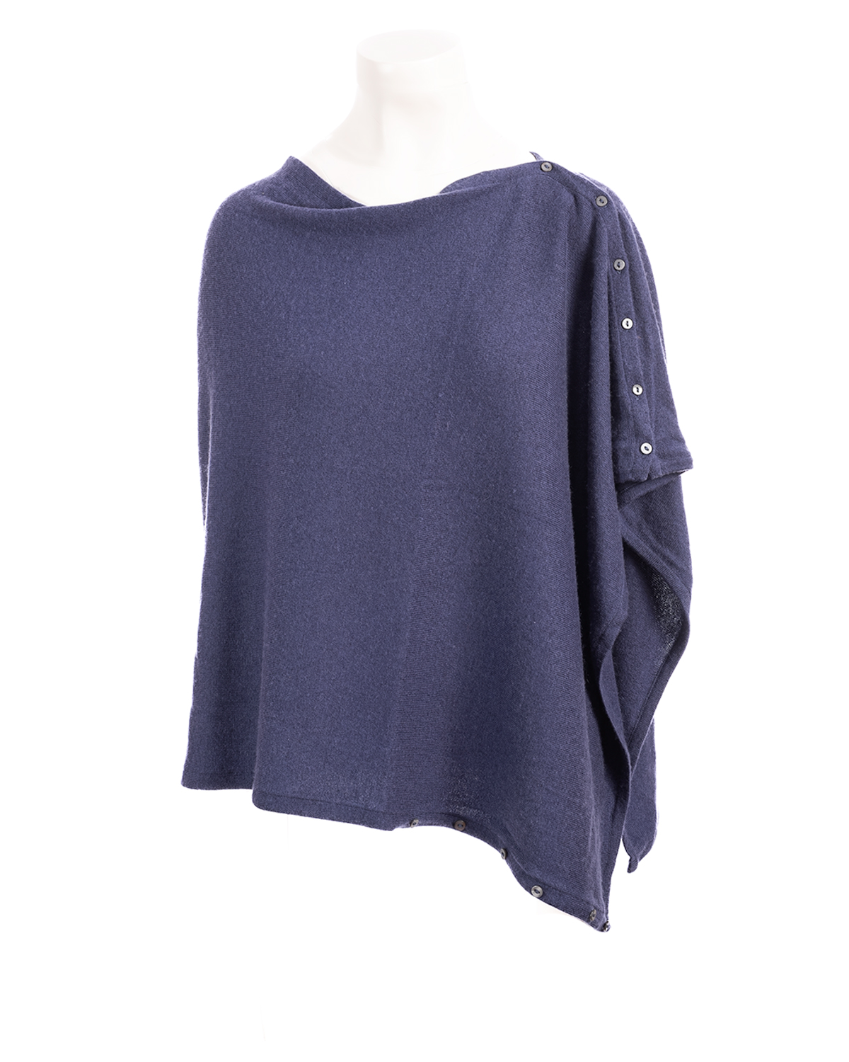 Cashmere Buttoned Poncho Wrap - Ink