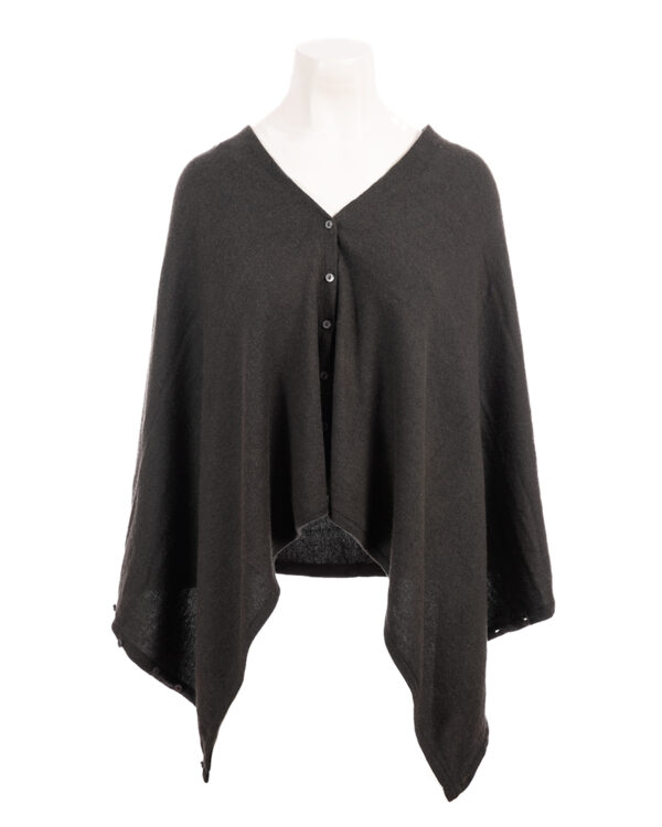 Cashmere Buttoned Poncho Wrap - Fir Green
