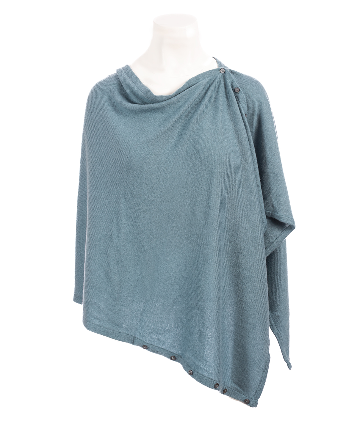 Cashmere Buttoned Poncho Wrap - Teal Blue
