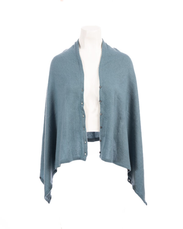 Cashmere Buttoned Poncho Wrap - Teal Blue