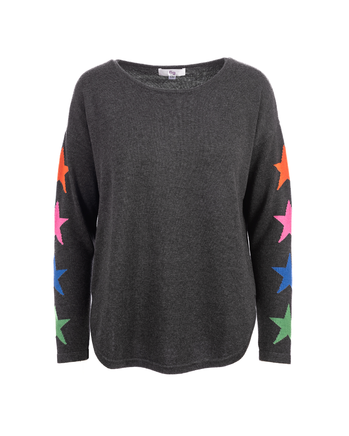 Organic Cotton Lucy Curved Hem Star Jumper – Charcoal Grey