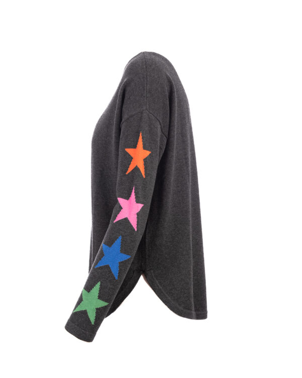 Organic Cotton Lucy Curved Hem Star Jumper – Charcoal Grey