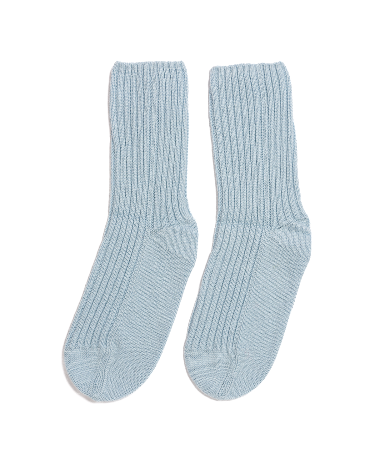 Cashmere Lambswool Ribbed Bed Socks - Pearl Blue