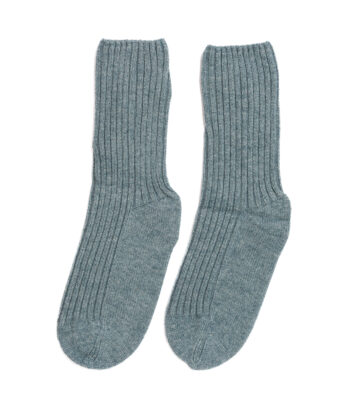 Cashmere Lambswool Ribbed Bed Socks - Teal Blue