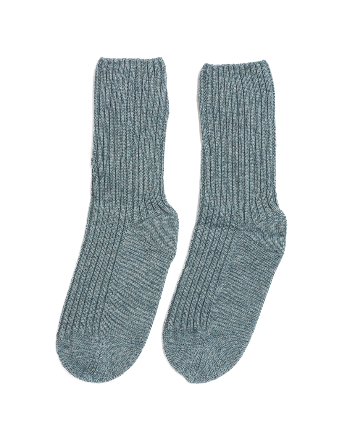 Cashmere Lambswool Ribbed Bed Socks - Teal Blue