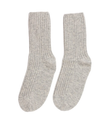 Cashmere Lambswool Ribbed Bed Socks - Silver Marl
