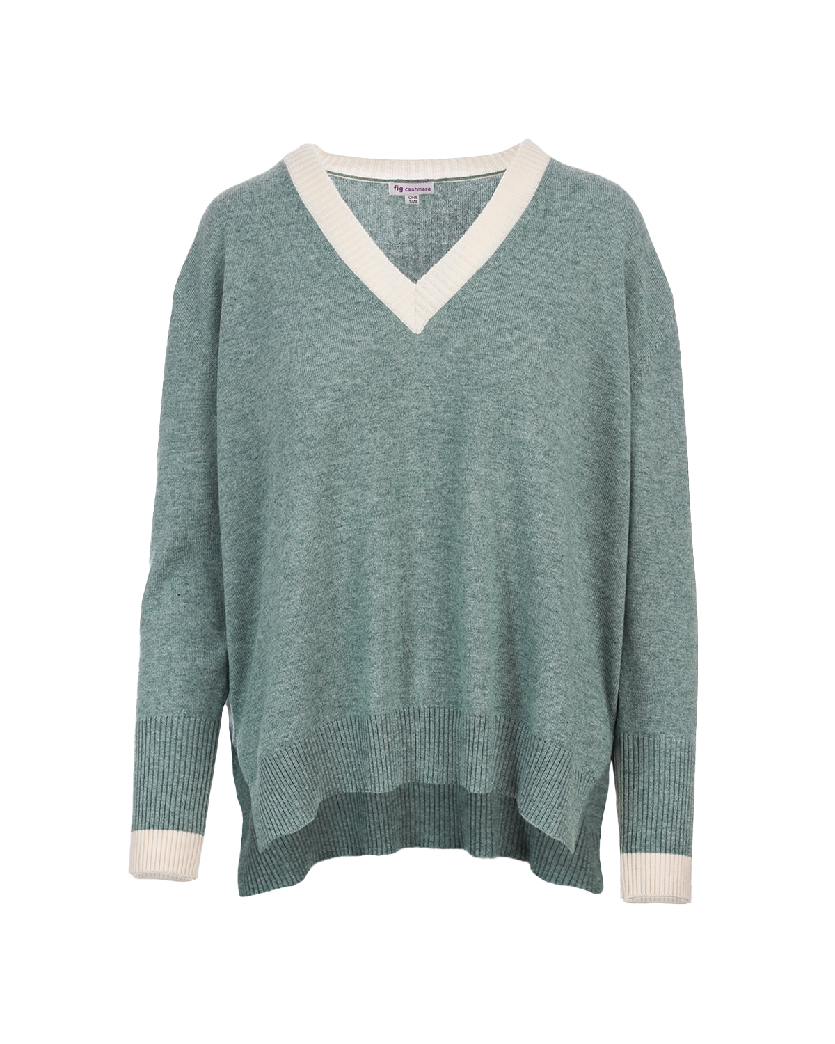 Cashmere Lambswool Holly V Neck Jumper - Sea Marl/ Snow