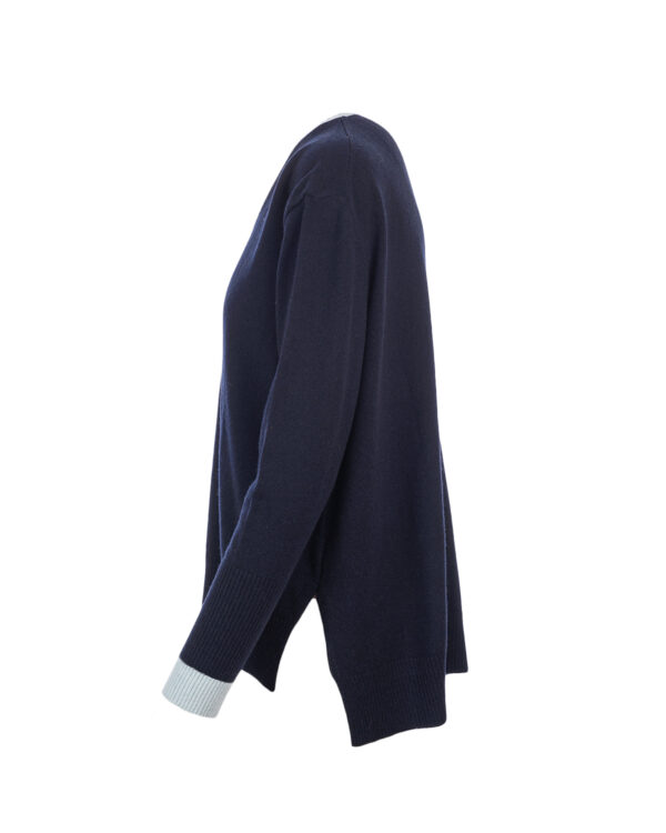 Cashmere Lambswool Holly V Neck Jumper - Navy/ Cloud Blue
