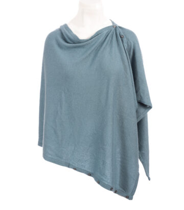 Cashmere Buttoned Poncho Wrap - Teal Blue