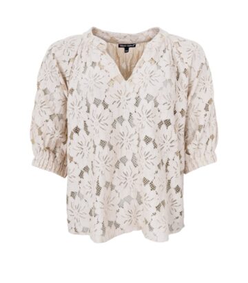 Black Colour NELLY flower S/S puff blouse Champagne