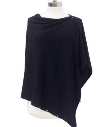 Cashmere Buttoned Poncho Wrap – Black