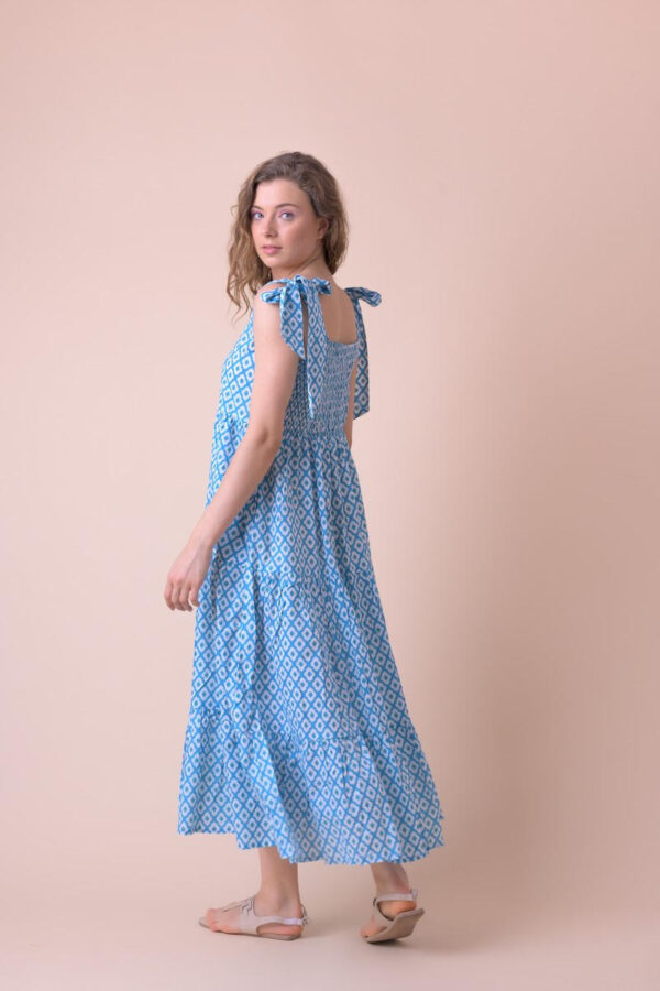 AN836D Handprint Dream Apparel Organic Cotton Geisha Dress - Habibi Blue