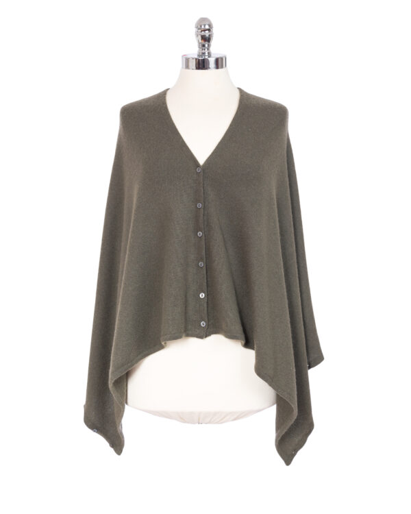 Cashmere Buttoned Poncho Wrap - Sky - Image 4