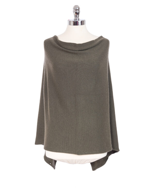 Cashmere Buttoned Poncho Wrap - Sky - Image 5
