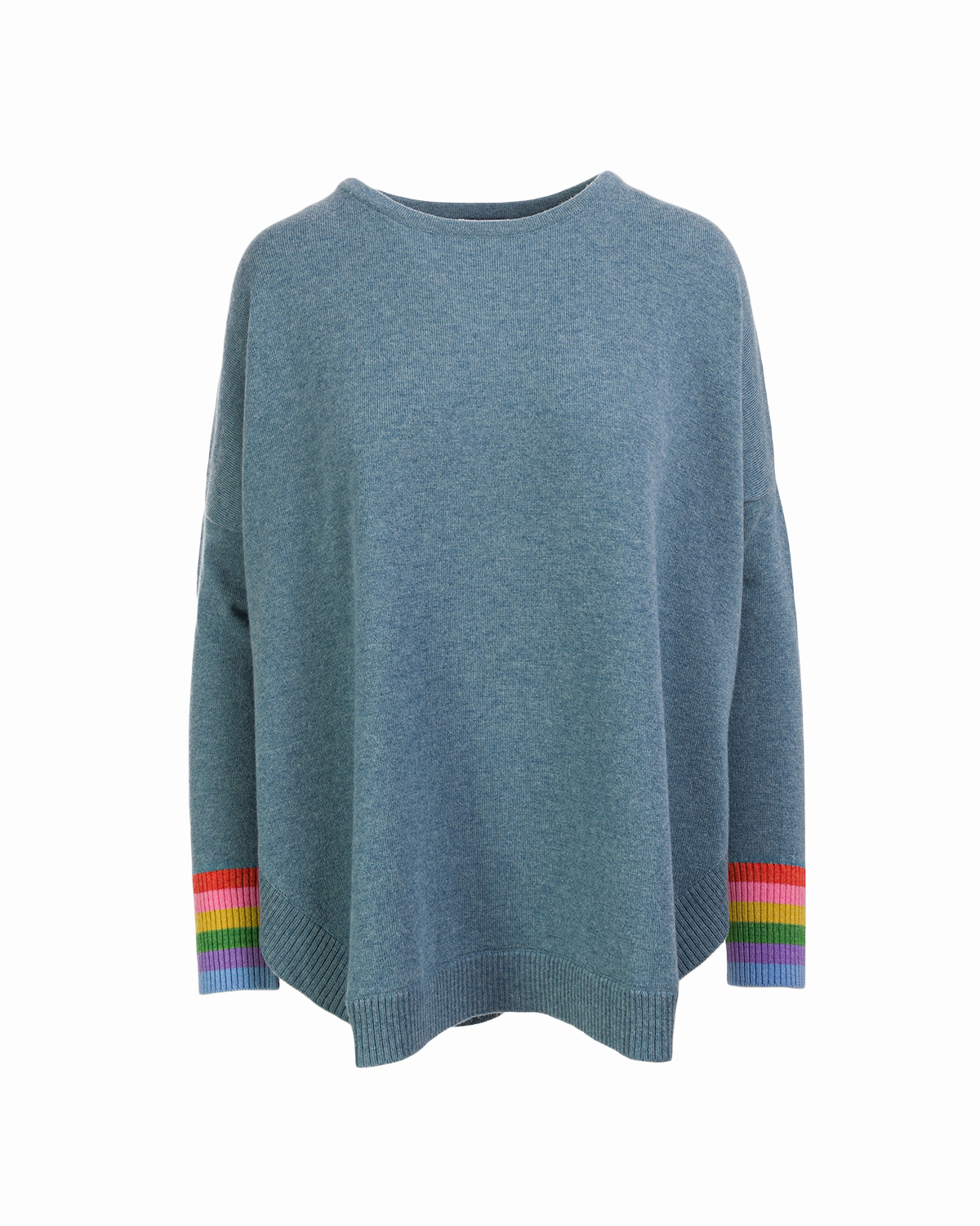 Cashmere Mix Rainbow Cuff Curved Hem Jumper - Teal Marl