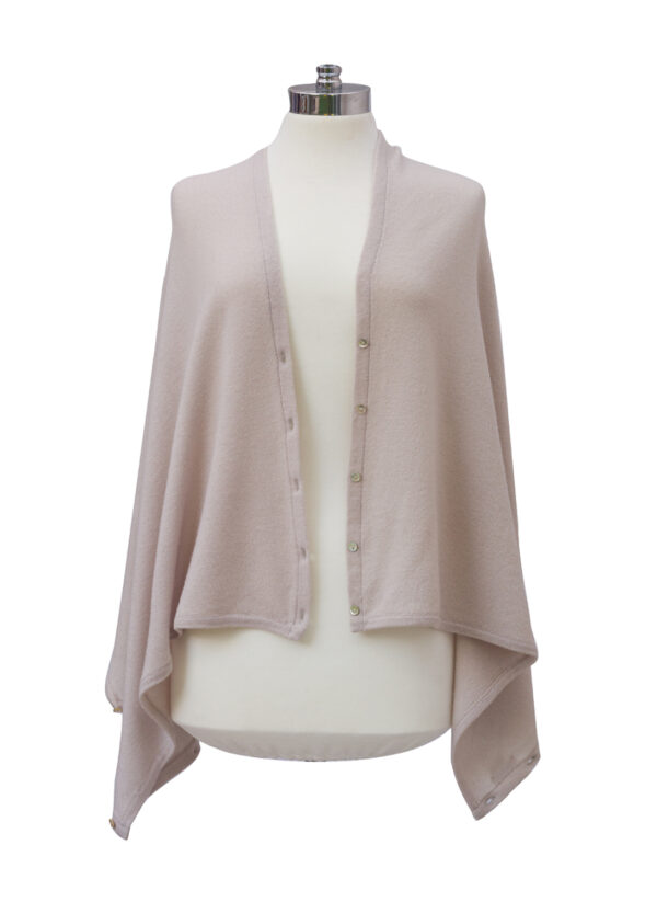 Cashmere Buttoned Poncho Wrap - Stone - Image 6