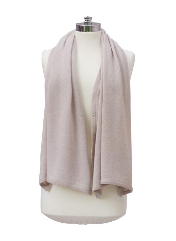 Cashmere Buttoned Poncho Wrap - Stone - Image 5