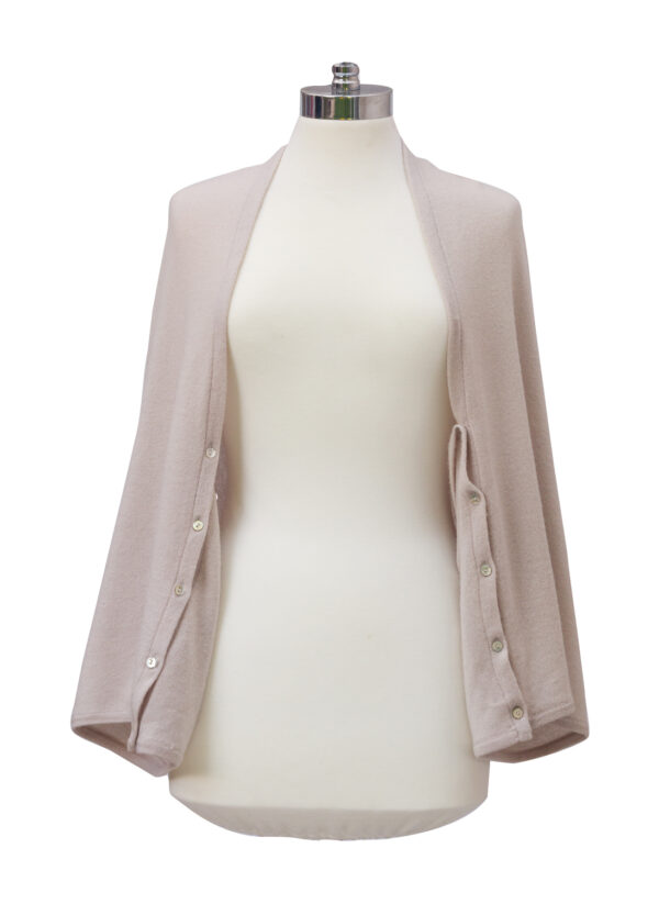Cashmere Buttoned Poncho Wrap - Stone - Image 4