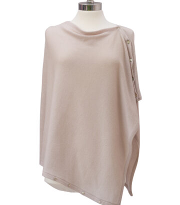 Cashmere Buttoned Poncho Wrap - Stone