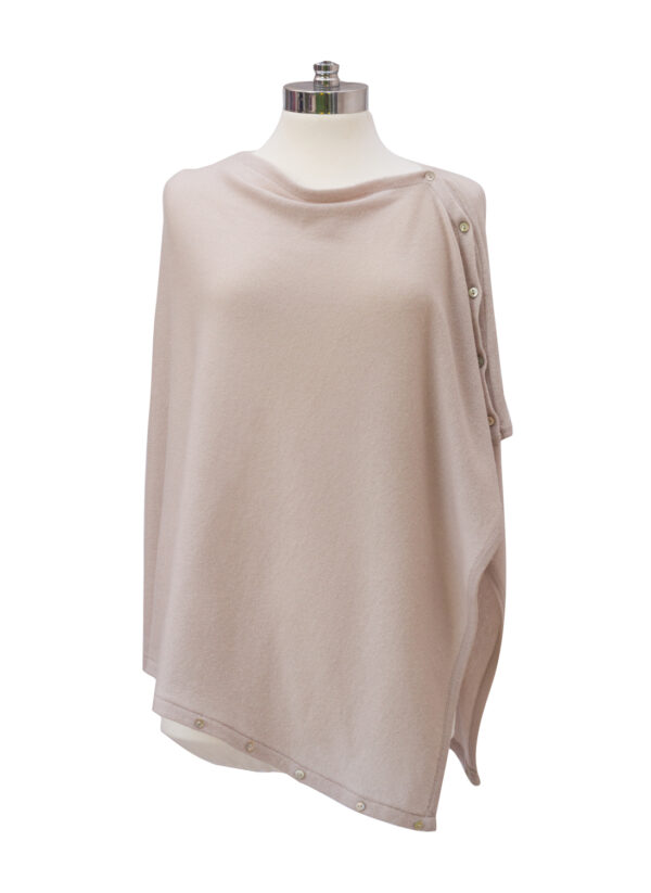 Cashmere Buttoned Poncho Wrap - Stone