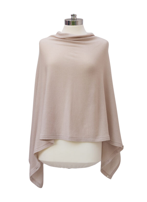 Cashmere Buttoned Poncho Wrap - Stone - Image 2