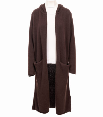 Cashmere Lambswool Long Hooded Cardigan - Dark Chocolate