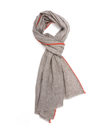 Cashmere Blend Contrast Edge Large Scarf Cappuccino/Flame