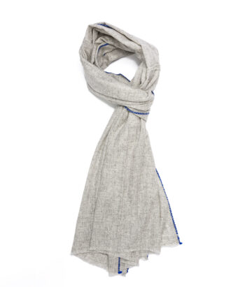 Cashmere Blend Contrast Edge Large Scarf Silver/ Bright Blue
