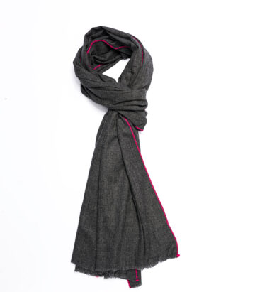 Cashmere Blend Contrast Edge Large Scarf Charcoal/ Pink