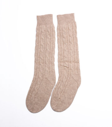 Cashmere Lambswool Cable Bed Socks - Oat meal
