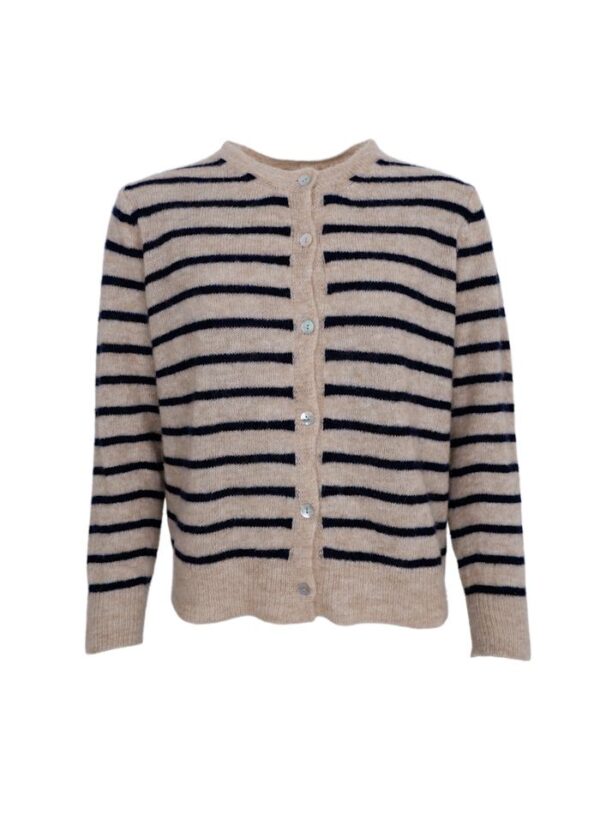 Black Colour Alpaca Blend DELL striped knit cardigan Navy