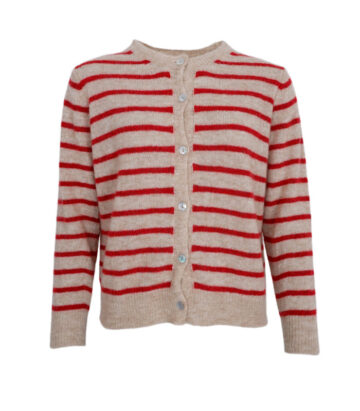 Black Colour Alpaca Blend DELL striped knit cardigan Red