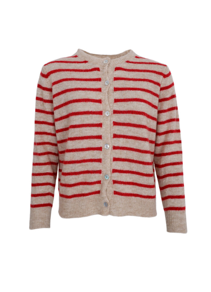 Black Colour Alpaca Blend DELL striped knit cardigan Red