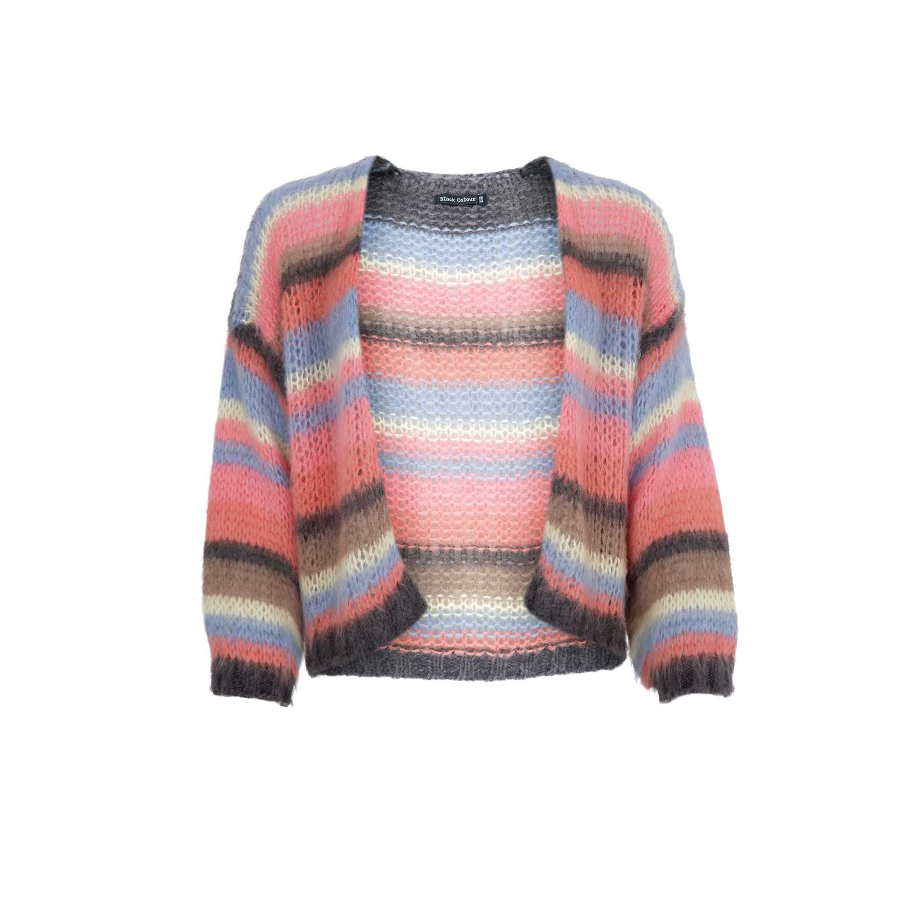 Black Colour Mohair Blend Casey Multi Striped Cardigan Soft Coral