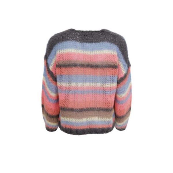 Black Colour Mohair Blend Casey Multi Striped Cardigan Soft Coral