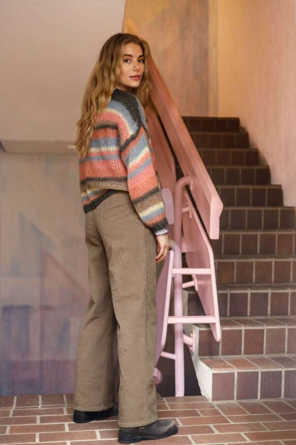 Black Colour Mohair Blend Casey Multi Striped Cardigan Soft Coral