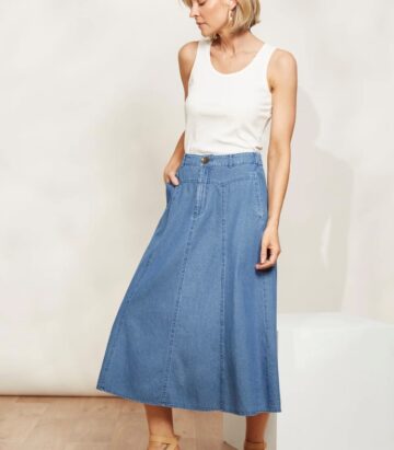 Eb&Ive Playa Midi Skirt - Denim