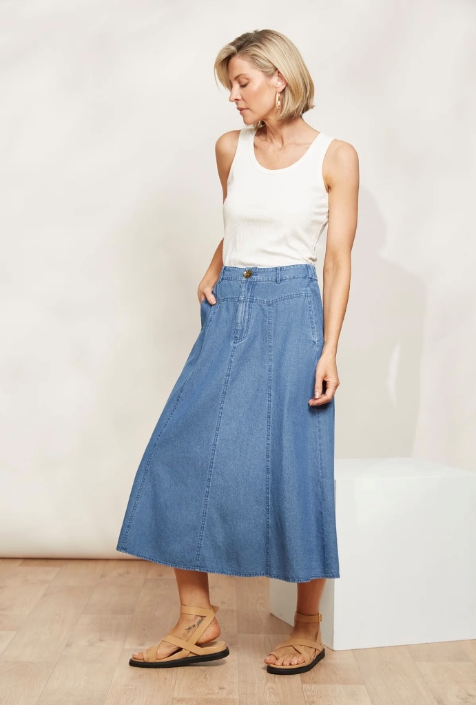 Eb&Ive Playa Midi Skirt - Denim