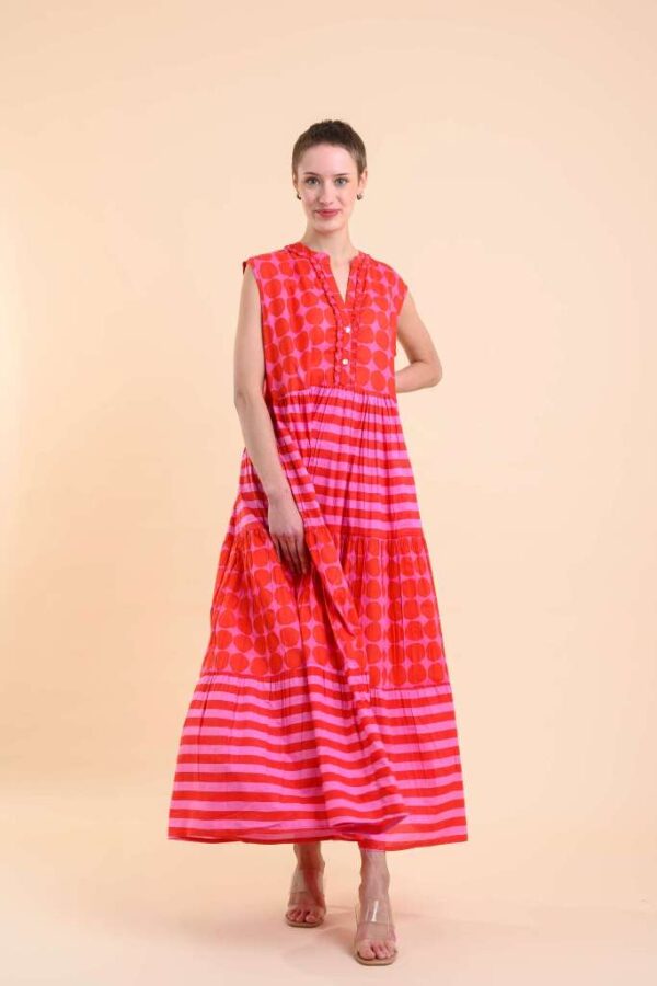 Handprint Dream Apparel AN1006B Geisha Dress/ Soneva Stripe Pink Red