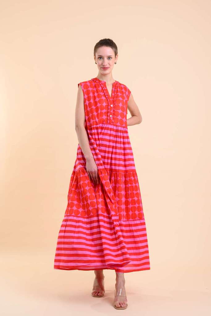 Handprint Dream Apparel AN1006B Geisha Dress/ Soneva Stripe Pink Red