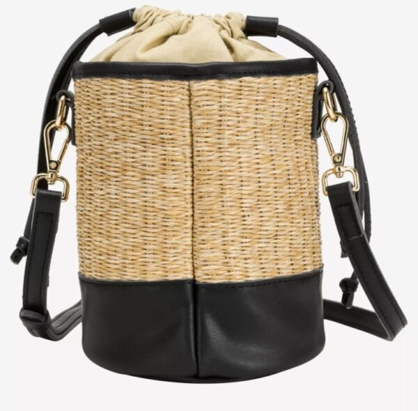 Every Other Soleil Rattan Drawstring Bucket Bag Black
