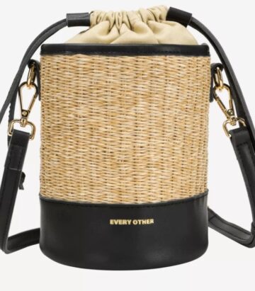 Every Other Soleil Rattan Drawstring Bucket Bag Black