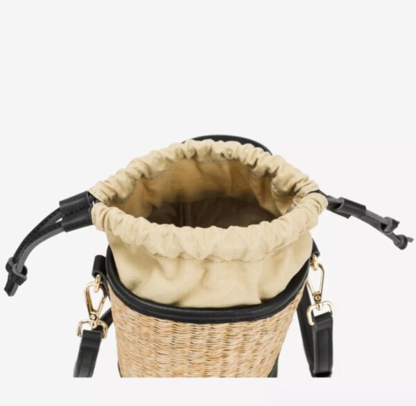 Every Other Soleil Rattan Drawstring Bucket Bag Black