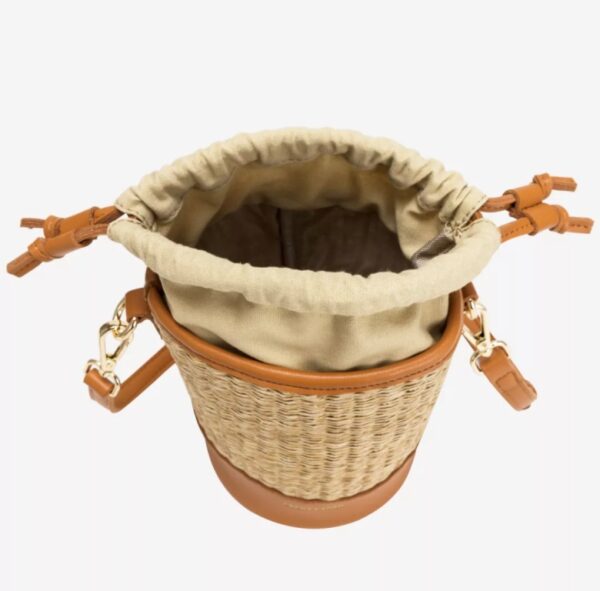 Every Other Soleil Rattan Drawstring Bucket Bag Tan