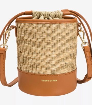 Every Other Soleil Rattan Drawstring Bucket Bag Tan