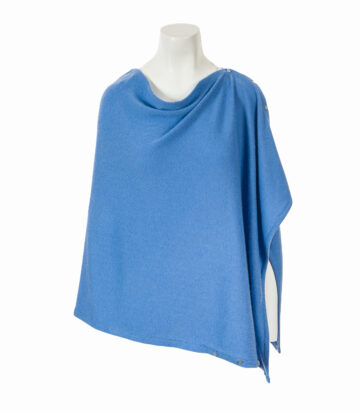 Cashmere Buttoned Poncho Wrap - Sky